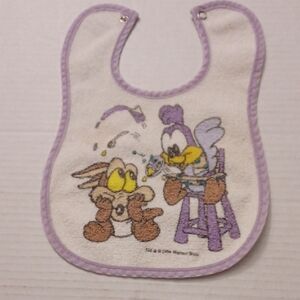 $4 Add-on Vintage Baby Looney Tunes Bib - Purple and White